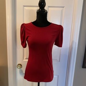 Red Subtle Puffed Sleeve Top